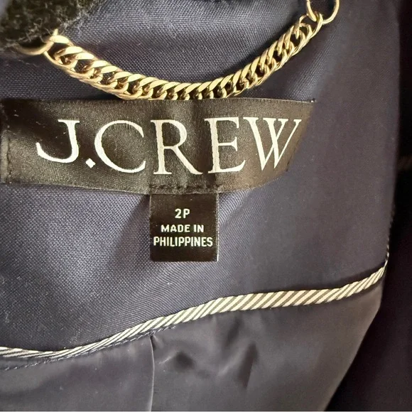 J. Crew Navy Icon Double-Breasted Belted Hooded Cotton Petite Trench Coat SZ 2P - Picture 10 of 13